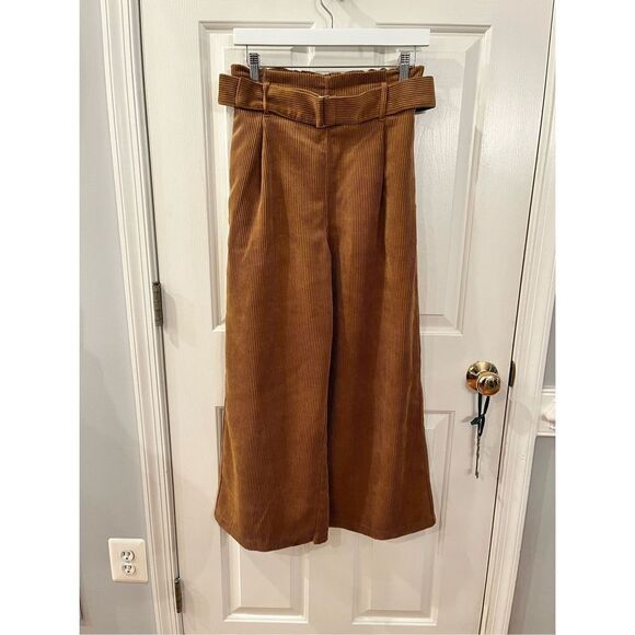 GU Japan Brown Corduroy Wide Wale Wide Leg Paper Bag Pants sz L NWOT - Picture 1 of 6